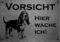 Preview: Edelstahl Warnschild Basset HoundVORSICHT Hier wache ich!